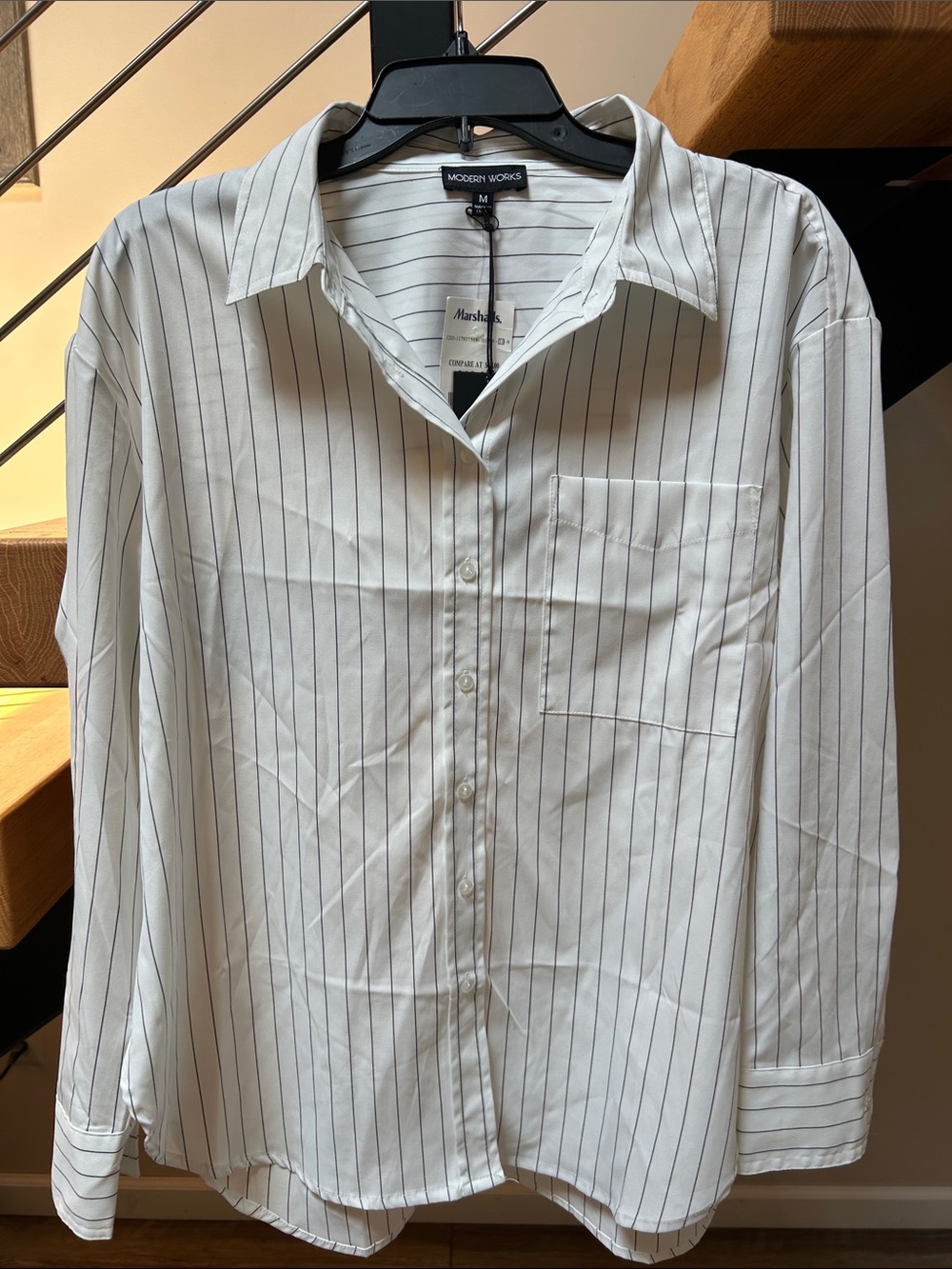 Modern Works White Pinstripe Long-Sleeve Button-Down Shirt